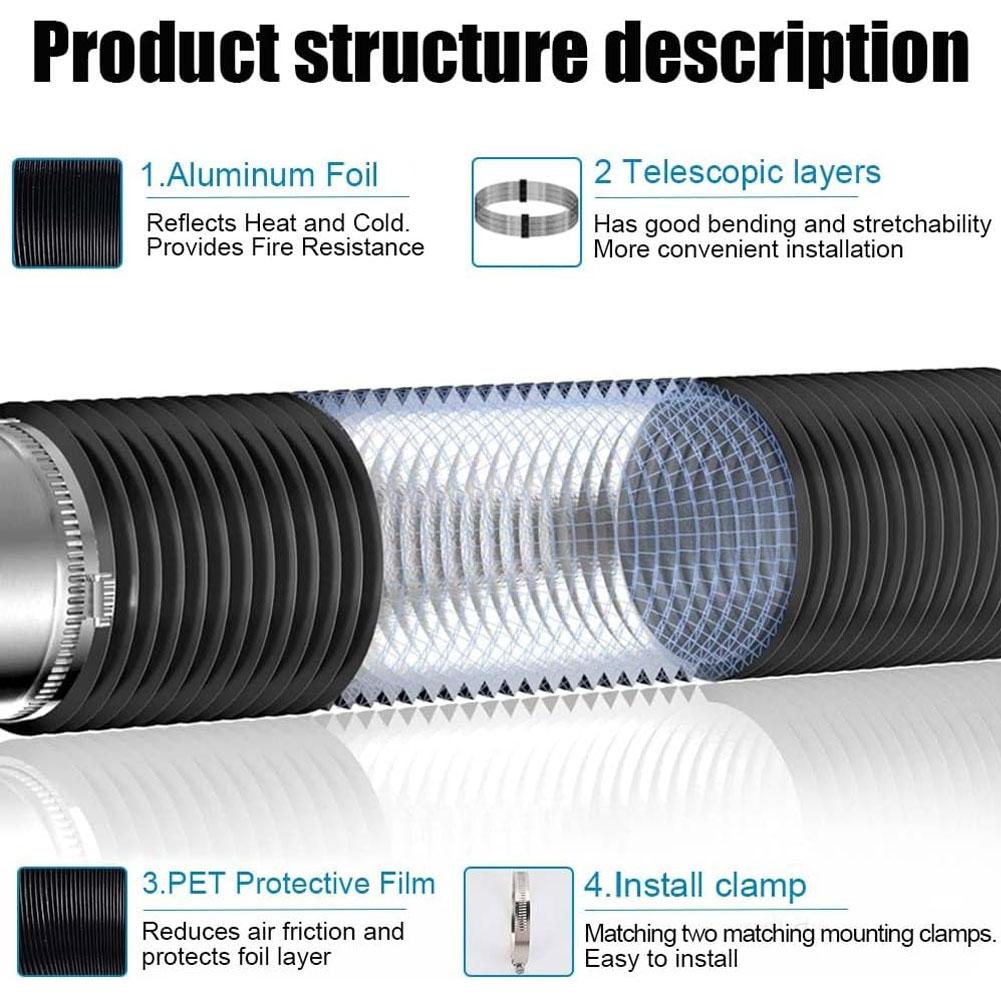 Parking Heater Duct Ducting Pipe Hose Black For Webasto Eberspacher Heater 75mm Car Camper Air Diesel Parking Tube nero