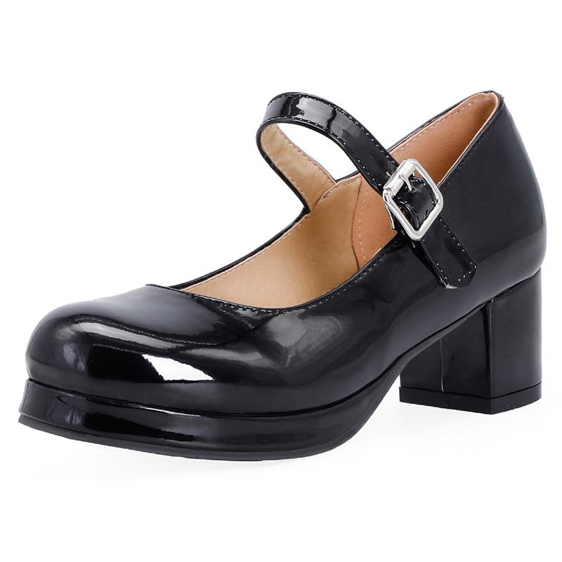 Fashion Elegant Medium Heels Lolita Mary Janes Shoes Women Straps Girls Fashion Red Yellow Heeled Pumps Party Dance Wedding Shoes Ladies