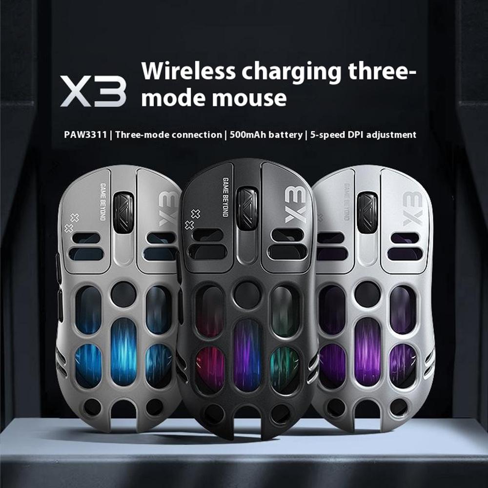 

T-WOLF X3 Gaming Mouse Tri-Mode BT Wireless Hollow Design RGB Backlit Mechanical Mouse For Esports Black