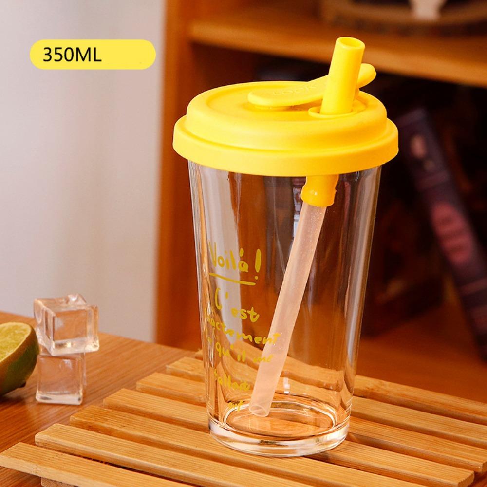 Large Water Milk Bottle Cup with Straw Coffee Cup Portable Glass Water Cup  For Sports Camping