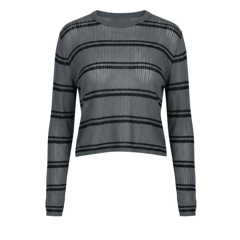 Shop Women S Striped Back Button Slit Long Sleeve Knit Beige Siu Wkn260040