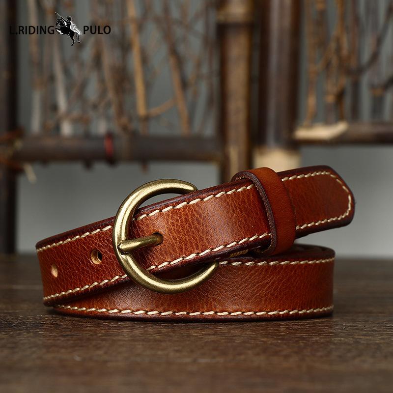 Fashion Retro Trend Decorative Thin Belt Women's Copper Buckle Pure Cowhide Jeans Belt