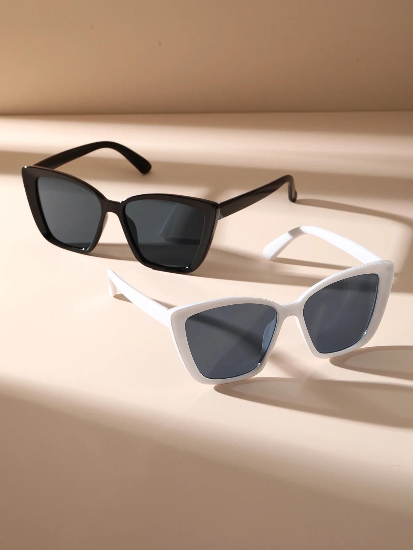 

2 PCS Fashionable Oval Plastic Frame Versatile Street Photo Sunglasses For Travel Vacation