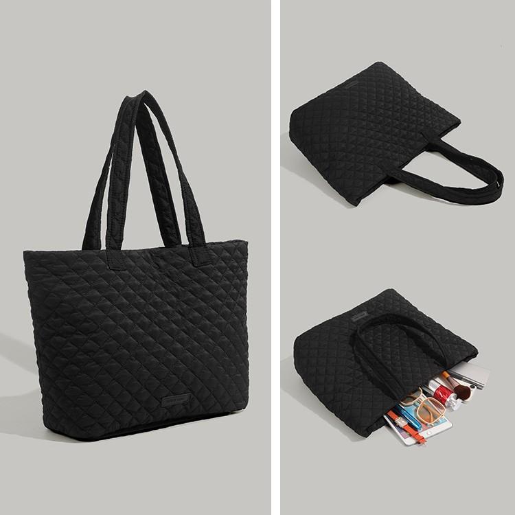 Autumn Winter Large Capacity Quilted College Student Tote Bag for Class, Travel, Commuting, Down Shoulder Bag for Women