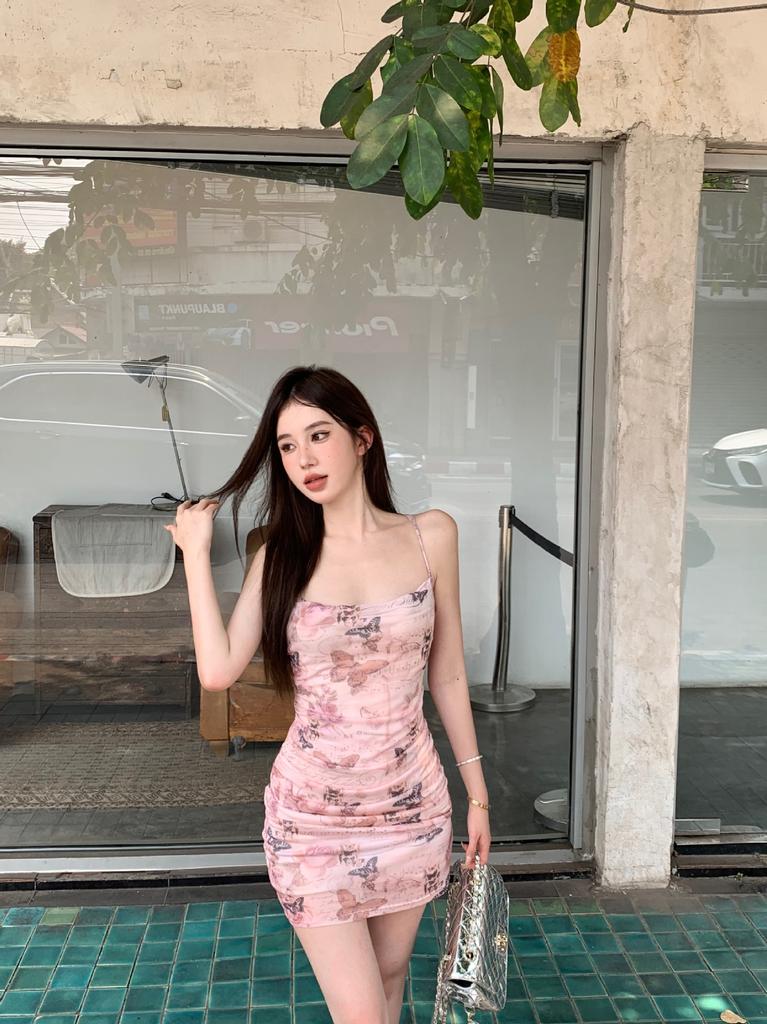 Pure Desire Butterfly Print Suspender Dress Women's Summer Slim Temperament Sexy Backless Sweet Hottie Hip Skirt