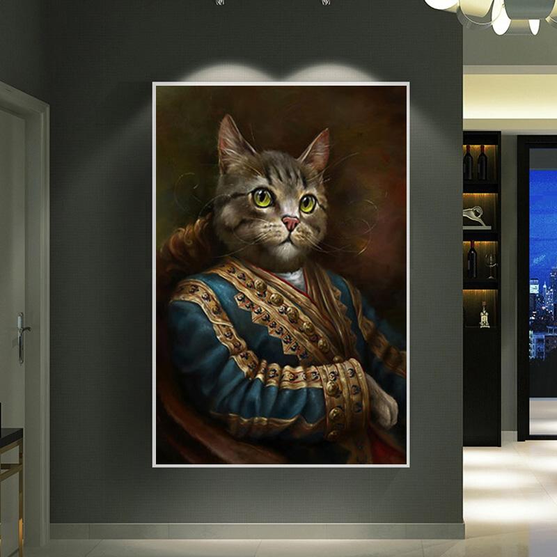 

Винтажный постер, настенное искусство, абстрактная картина маслом джентльмена, кота, ретро, ​​ностальгия, животный принт, холст, картина для украшения детской комнаты, без рамки 21*30cm