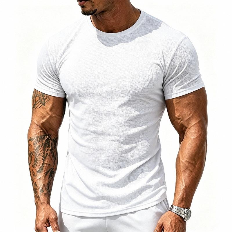 Men Breathable Quick Dry Elastic Solid Sports Fitness Casual Short Sleeve T Shirt