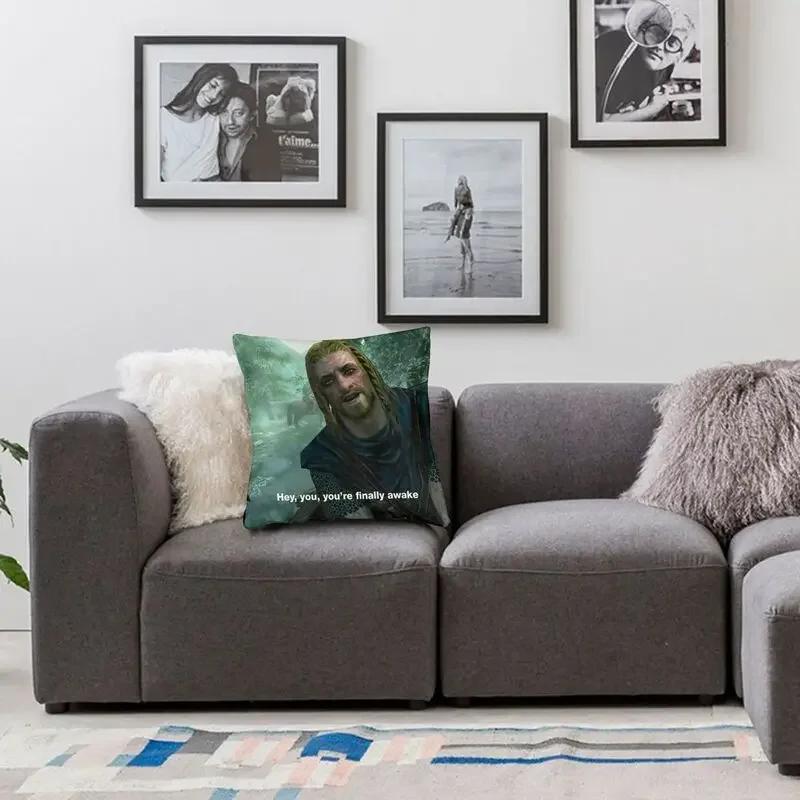 Personalized Hey You You're Finally Awake Cushion Covers Sofa Home Decor Skyrim Meme Square Throw Pillow Cover 45x45cm