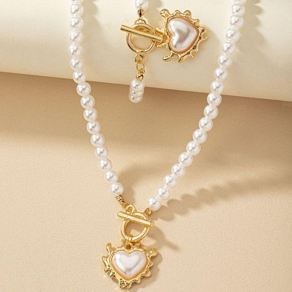 Beaded Necklace Bracelet Set Exquisite Pearl Necklace Set Heart Pendant Jewelry Set Banquet