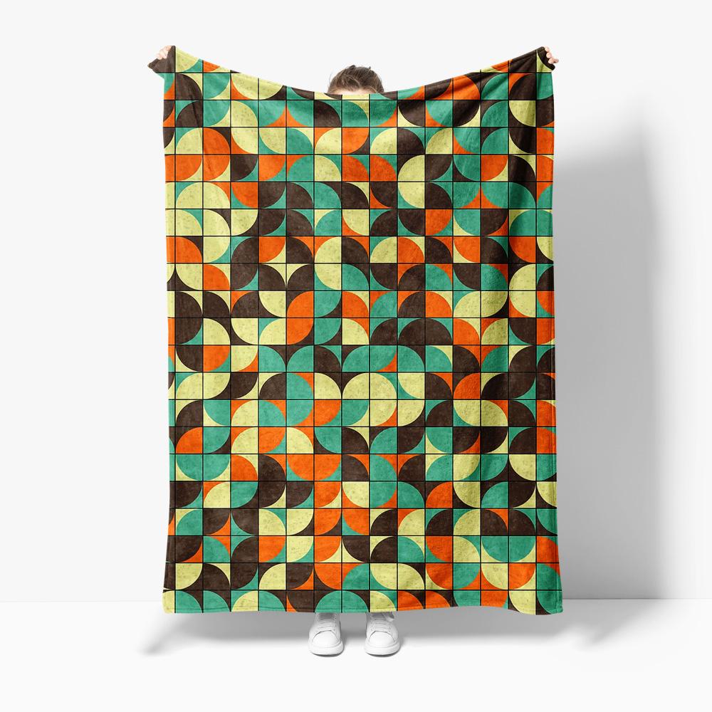 Geometric Pattern Blanket Throw Sofa Bed Cover Retro 60s 70s Vintage Square Design Throw Blanket 75x100cm
