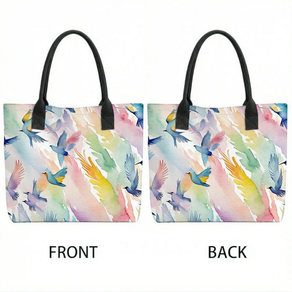 Watercolor Bird Print Tote Bag Large Capacity Casual Handbag for Daily Use