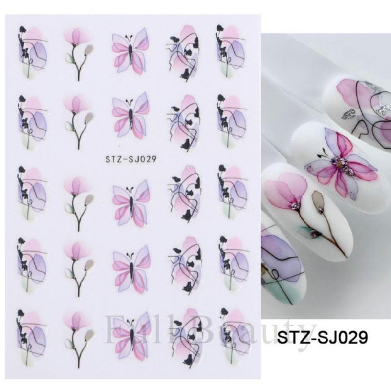 Cotton Flowers Transfer Decals 3D Nail Stickers Gold Leaf Nail Adhesive Sliders Nail Manicure Decorations