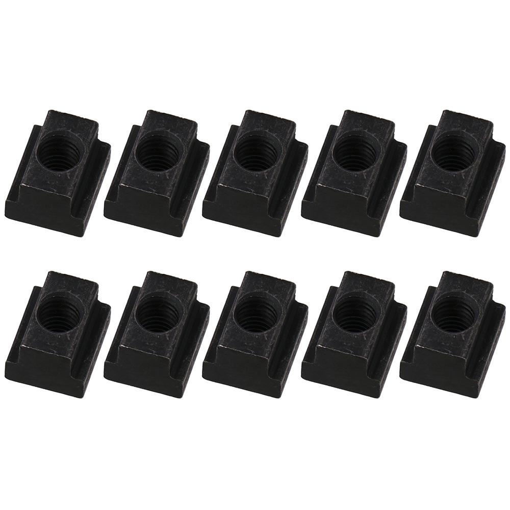 10Pcs Durable M6 M8 M10 M12 T Slot Nuts Carbon Steel Black Oxide Finish Tapped Through Slot Nuts Furniture Nuts
