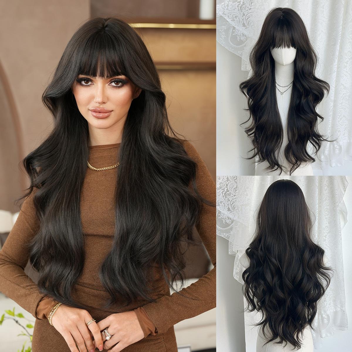 

Черный Длинный Парик с Крупными Волнами для Женщин - Полная Челка Объемная Полная Шапочка, Готов к Термоукладке и Подстрижке, Натуральный Реалистичный на Каждый День 72cm чёрный