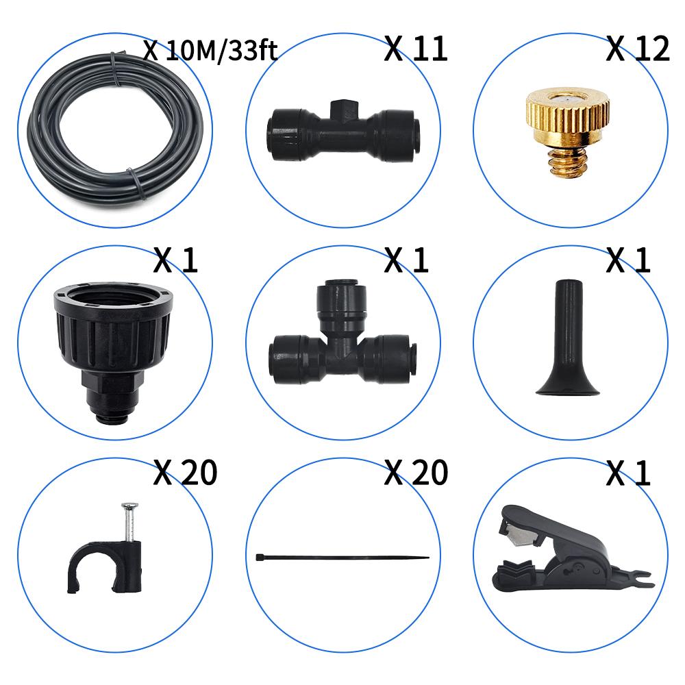 

DIY Outdoor Nebulizer Garden Sprayer Misting Cooling System 33FT Misting Line12 Brass Mist Nozzles For Patio Terrace Greenhouse
