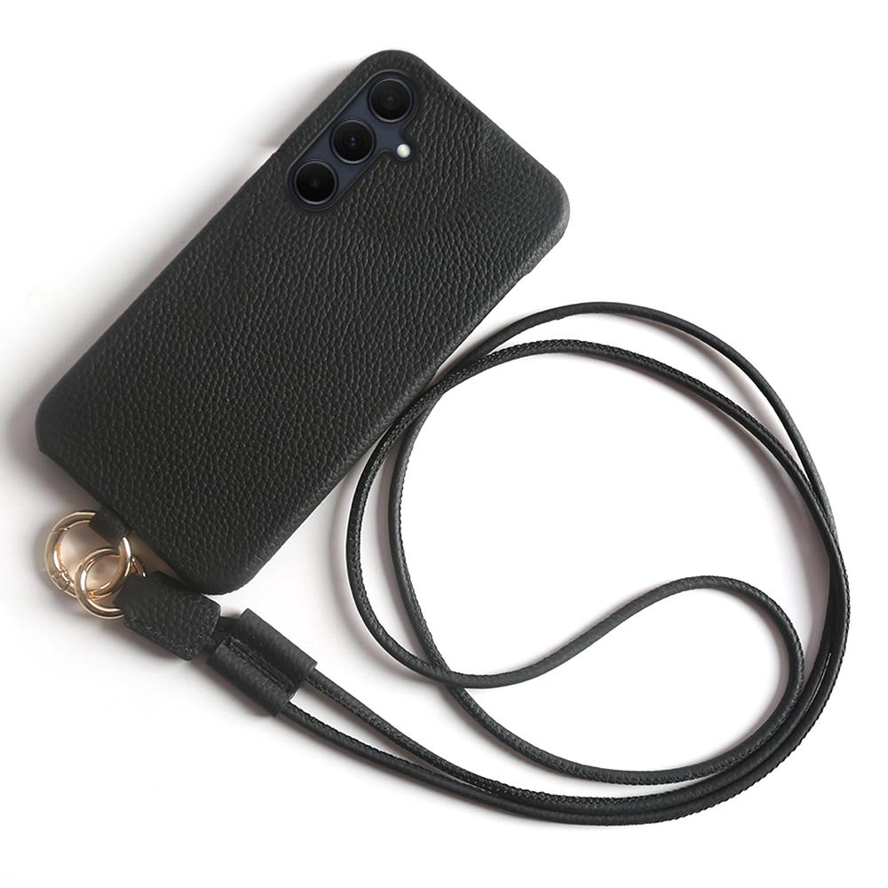 For Samsung Galaxy A35 5G Case with Lanyard Genuine Cow Leather PC Phone Back Cover