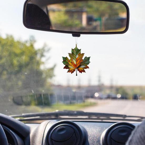 Autumn Maple Leaf Suncatcher Stained Glass Window Wall Hanging Decoration Acrylic Fall Leaf Ornament for Harvest Thanksgiving Party Supplies
