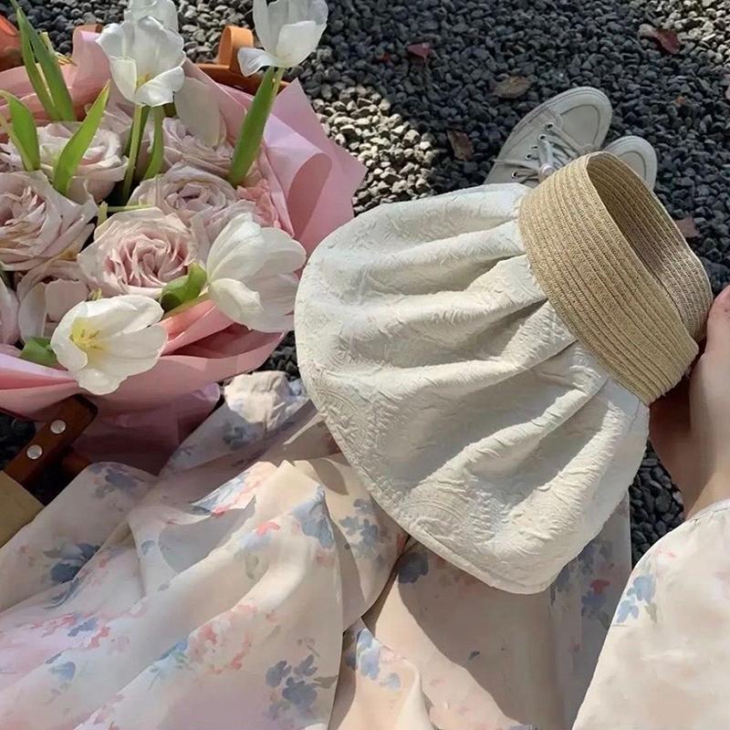 Summer Travel Sunshade Sunblock Hat Large Eaves Anti-Uv Temperament All Empty Top Hat Tidal Sun Hat Children'S Straw Hat