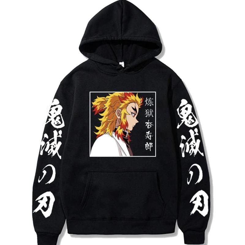 Rengoku Kyoujurou Hoodie Sweatshirt Cosplay Costume Sweater Pullover Hooded Men Anime Black Pullover