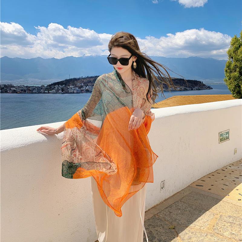 

New Silk Beach Stoles Women Hijab Scarf Sunscreen Shawl Wraps Ladies Scarves Foulard Beach Stoles Female Bandana Echarpe 180x135cm