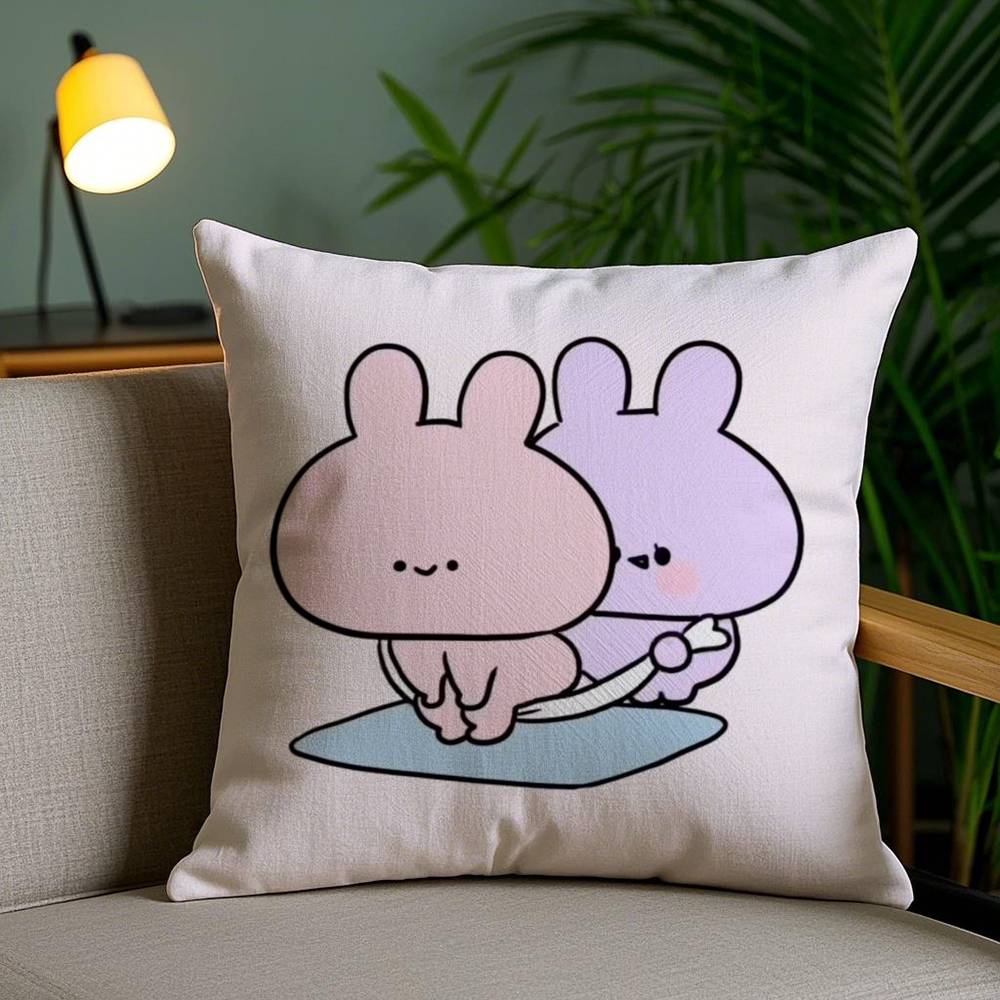 A-Asamimichan Cute Bunny Pillow Case Home Dorm Chair Back Short Plush Double-sided Printing Office Nap Time Cushion Cover