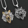 Punk Viking Wolf Head Pendant Necklace Gold Color Stainless Steel Odin Wolf Necklace Norse Mythology Jewelry Gifts Accessories