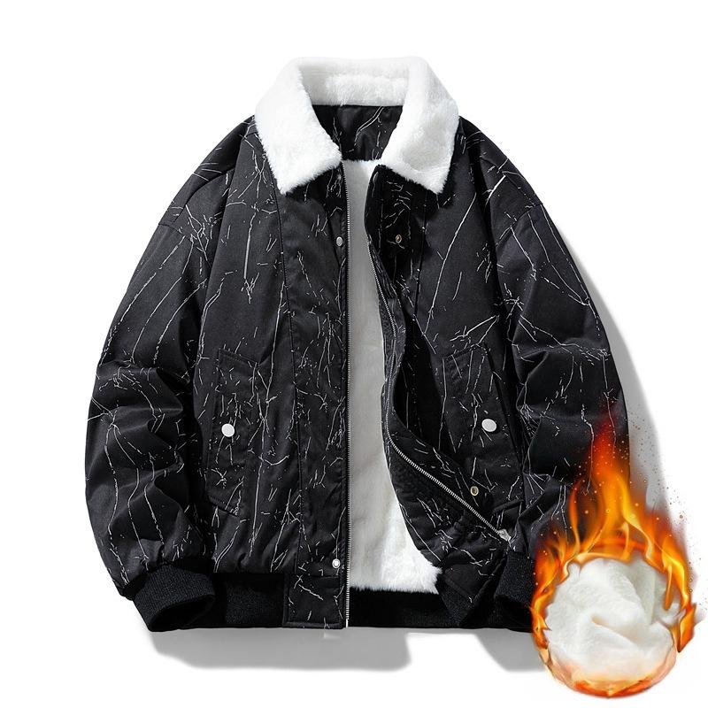 Updated Plus Size Fur Collar Plus Velvet Jacket Men Plus Cotton Padded M