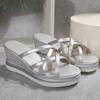 Fashion Cross Strap Wedge Heel Sandals for Women Summer 2025 Silver Chunky Platform Slippers Woman Anti Slip Thick Sole Slides Plus Size