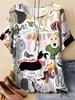 Vintage Summer Women's T-Shirt Dog Graphic Tee O Neck Short Sleeve Tees Female Streetwear Y2k Oversized T-Shirts Women's Tops