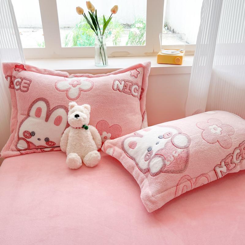 Print Flowers Winter Pillowcase Soft Warm Flannel Milk Keep Warm Pillow Shams Plush Machine Wash Pillow Covers 2 pieces