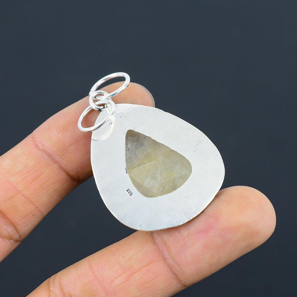 Mothers Day Sale Golden Rutile Stone 925 Sterling Silver Wedding Sister Pendant