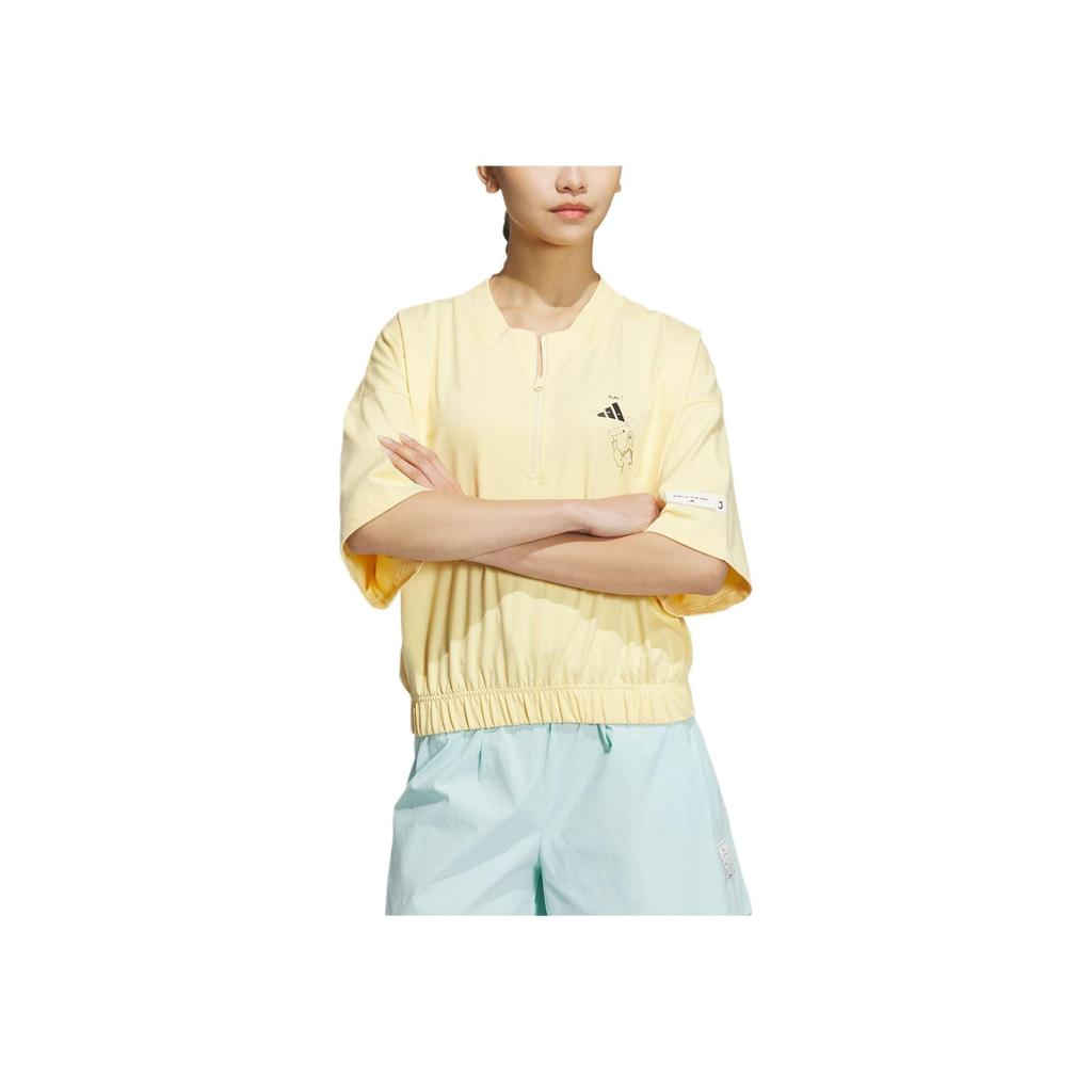 Adidas Graphic Half-Zip Cotton T-Shirt With MBTI Series Print Women Tops Light-Orange Yellow JN6670