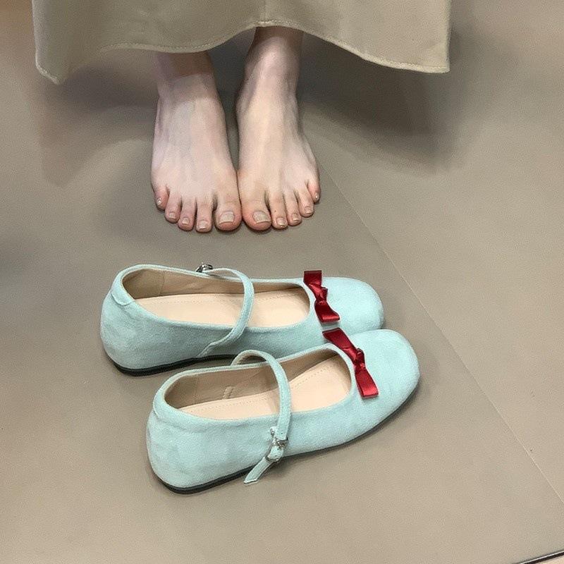 Cute round head ballet shoes women's new bow retro inner height increase Mary Jane shoes