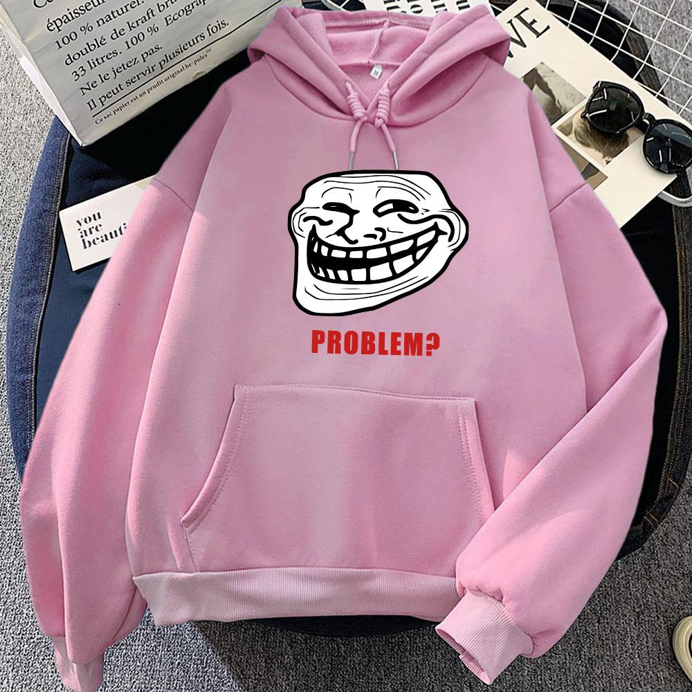 Problem Trollfaces Hoodies Funny Graphic Printing Sweatshirts Winter Women Long Sleeve Warm Pullovers Hooded Cartoon Clothes