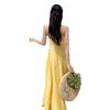 Retro Yellow Waist Suspender Dress Women's Summer Summer New Seaside Vacation Gentle Sexy Long Skirt