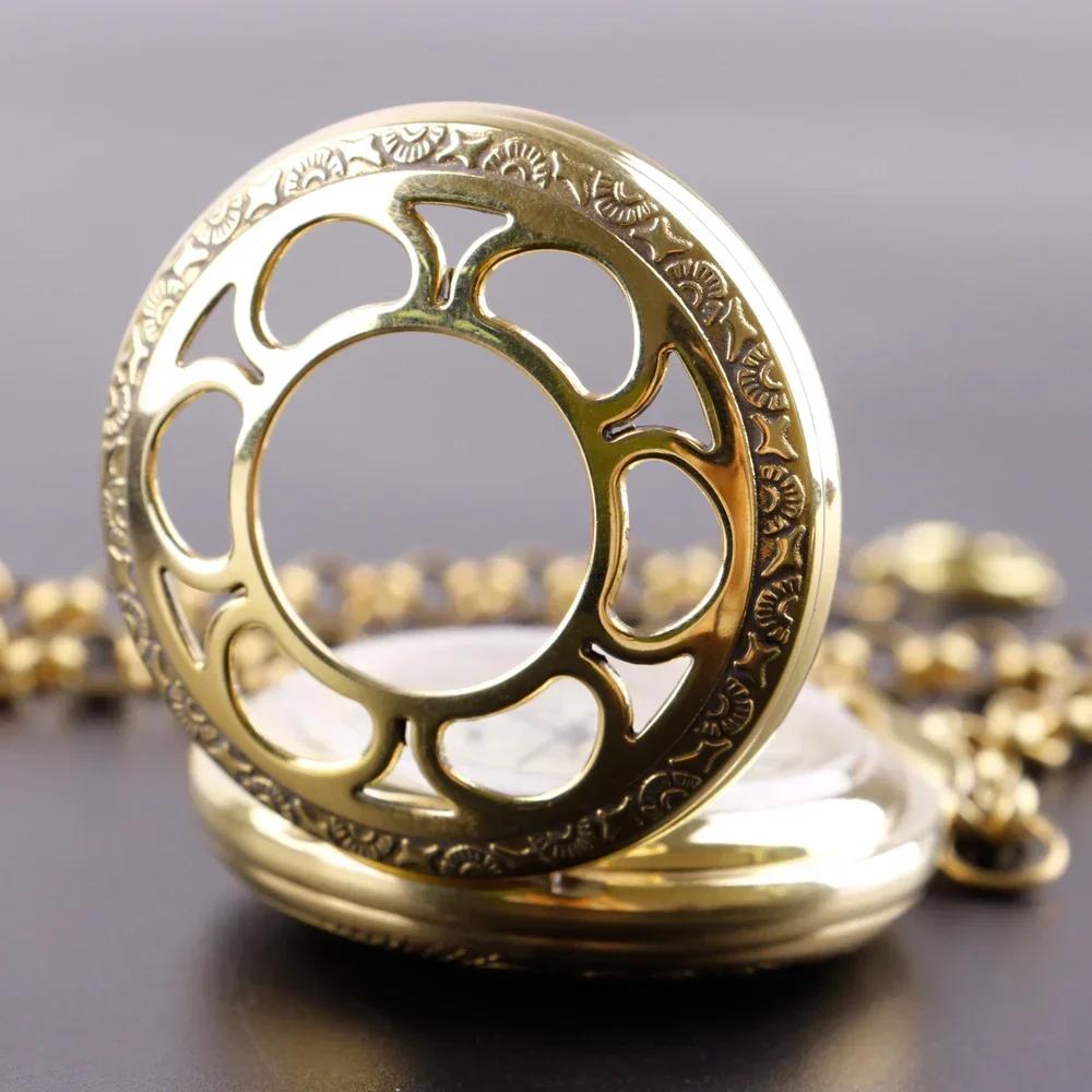 PJX070 NEW Golden Pure Copper Mechanical Pocket Watch Roman Numerals Open Face Sub-dials Moon-phase Pocket Clock with Chain