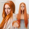 Dámská dlouhá rovná paruka s krajkovou přední částí bez ofiny, syntetické vlákno, oranžová barva, dlouhá rovná paruka pro cosplay