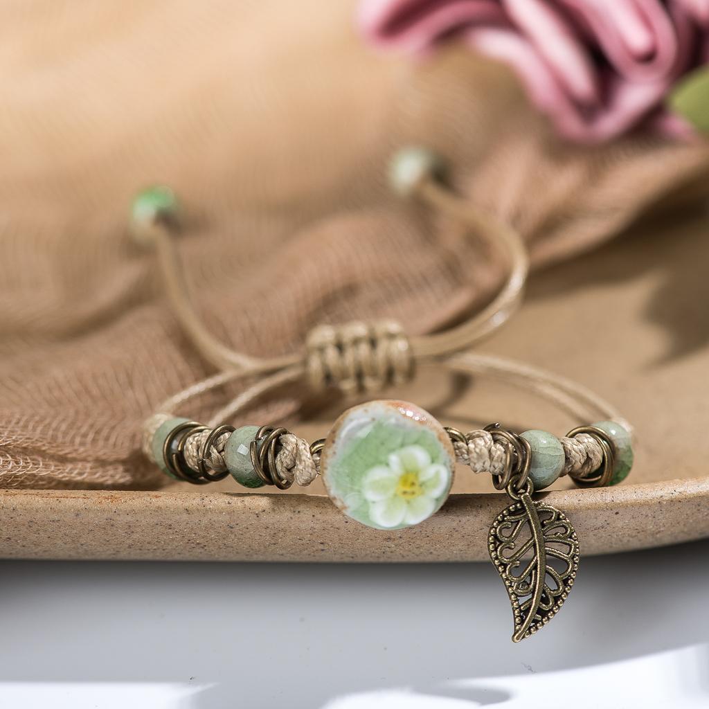 Forest Series Plant hand-kneaded Ceramic Adjustable DIY Bracelet For Women Gift Jewelry #CZ501