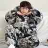 Set Pijama Groasă Caldă din Fleece pentru Copii, Iarnă, cu Imprimeu Desen Animat, Mânecă Lungă, Decolteu în V, Îmbrăcăminte de Noapte cu Umplutură din Bumbac cu 3 Straturi