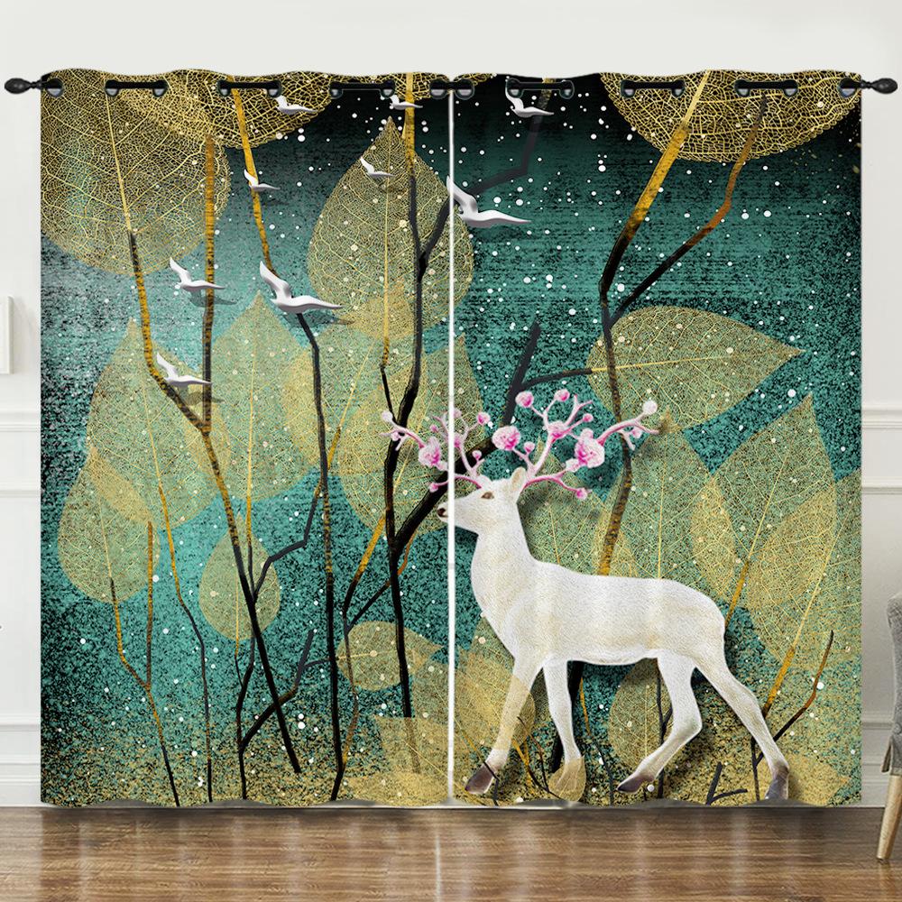 Curtain Animation Cartoon Deer Dream Deer Digital Printing Blackout Curtain Punching