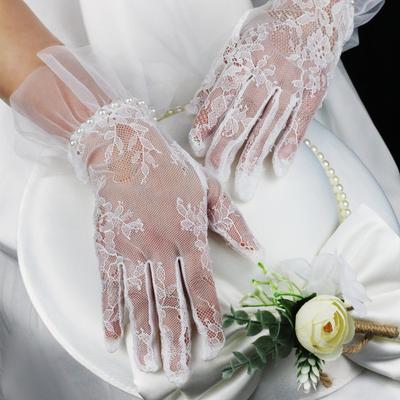 Bow Bridal Gloves Breathable Mesh Lace Gloves Beautiful Wedding Mittens  Festival