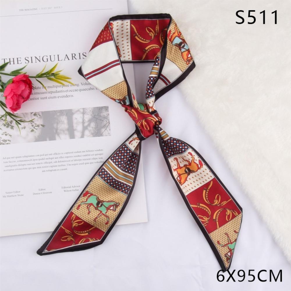 Luxury Silk Scarf for Women, Fashion Skinny Bag Scarf, Neckerchief Headband