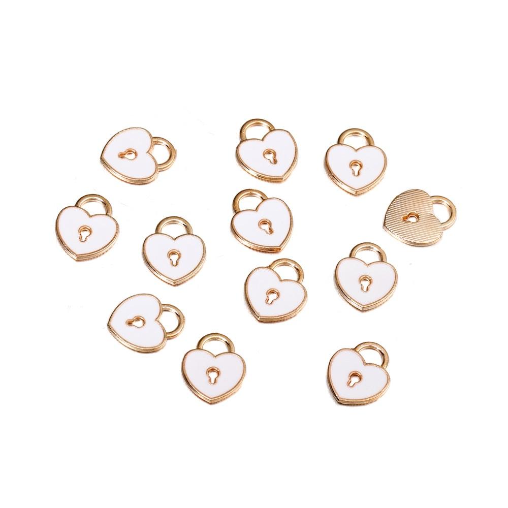10Pcs/Bag Alloy Love Heart Small Key Lock Shape Charms Enamel Pendant For DIY Bracelet Necklace Jewelry Making Accessories