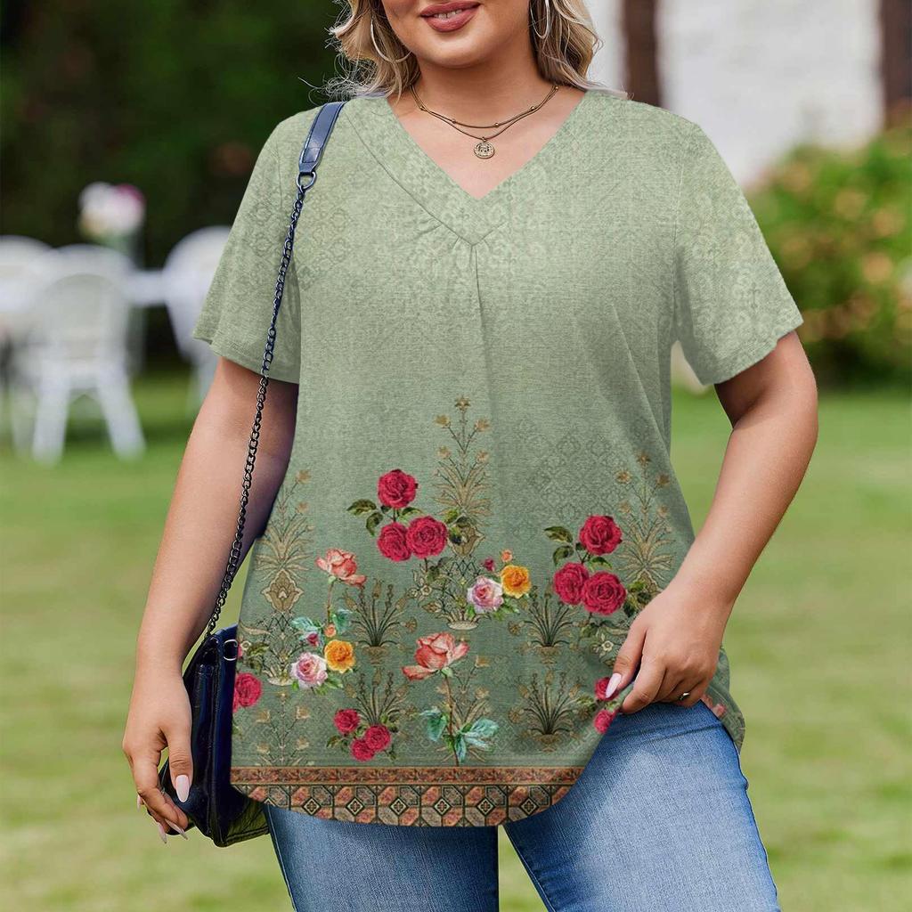 Modische Damen Übergröße Lässige Lockere Kurzarm Elegante V-Ausschnitt Bluse Für die Arbeit