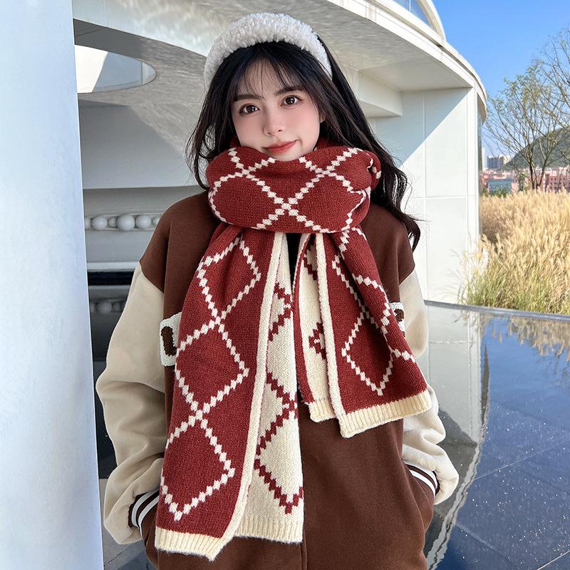 Scarf women's winter warm plaid double-sided imitation cashmere scarf autumn and winter super long knitted thickened student dual-purpose coat