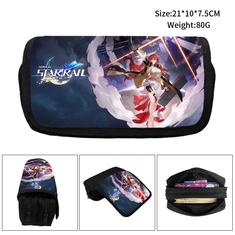 Honkai Star Rail Pencil Bags Large Capacity Zipper Canvas Pencil Cases Silver Wolf Luocha Pom-Pom School Supplies Stationery
