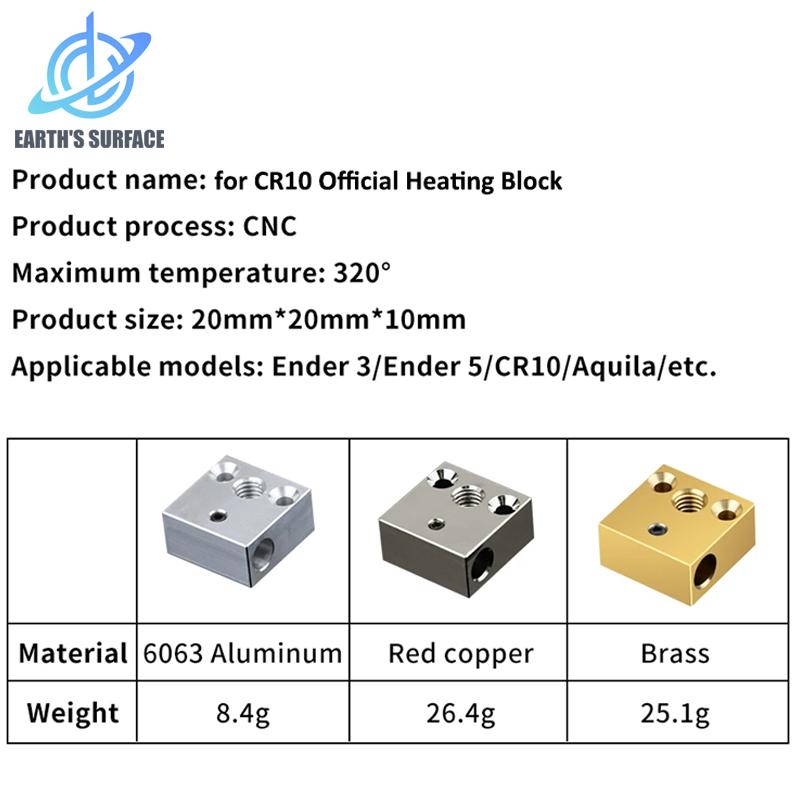3D Printer Parts Aluminum Brass Plated Copper CR10 Heated Block Bi-Metal Throat Kit for Ender 3 CR10 Extruder Hotend Kit Parts