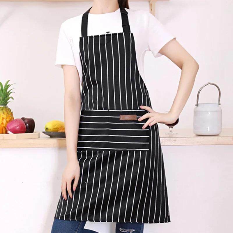 Kitchen Cotton Striped Apron Household Adult Apron for Cleaning Cooking Baking Large Pockets Men Women Apron Overalls