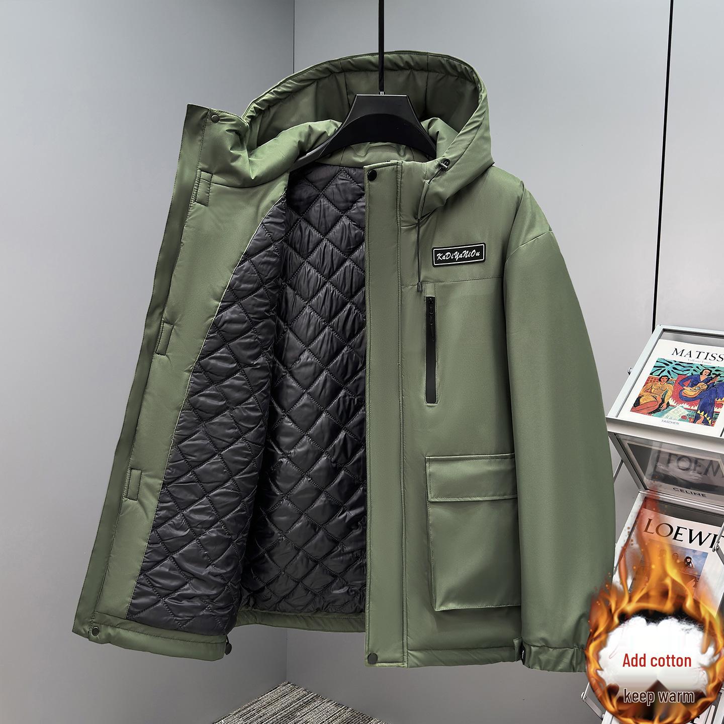 

Men s XL Windproof Cotton Jacket for Autumn/Winter - Thickened Warm Coat for Plus Sizes 10XL for 300-330 lbs