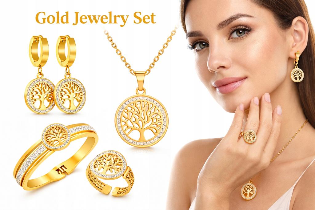 Gold Jewelry Set Women' Set Necklace Earrings Bracelet